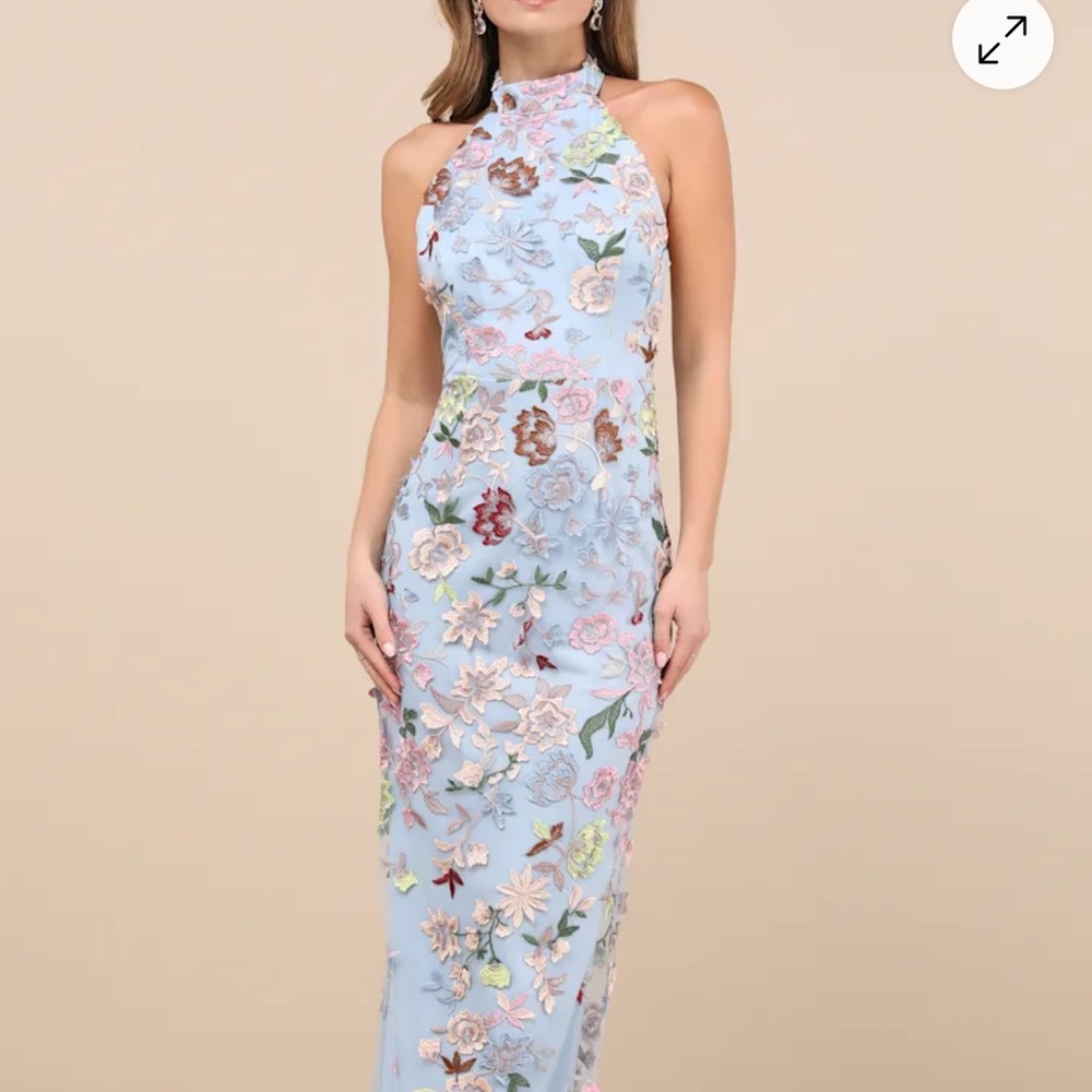 Lulu's Blue Floral Backless Dress